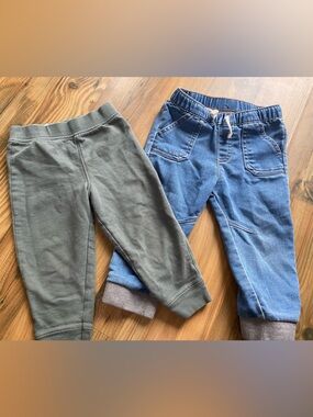 Carter's Olive Green and Blue Denim-Style Jogger Pants Set